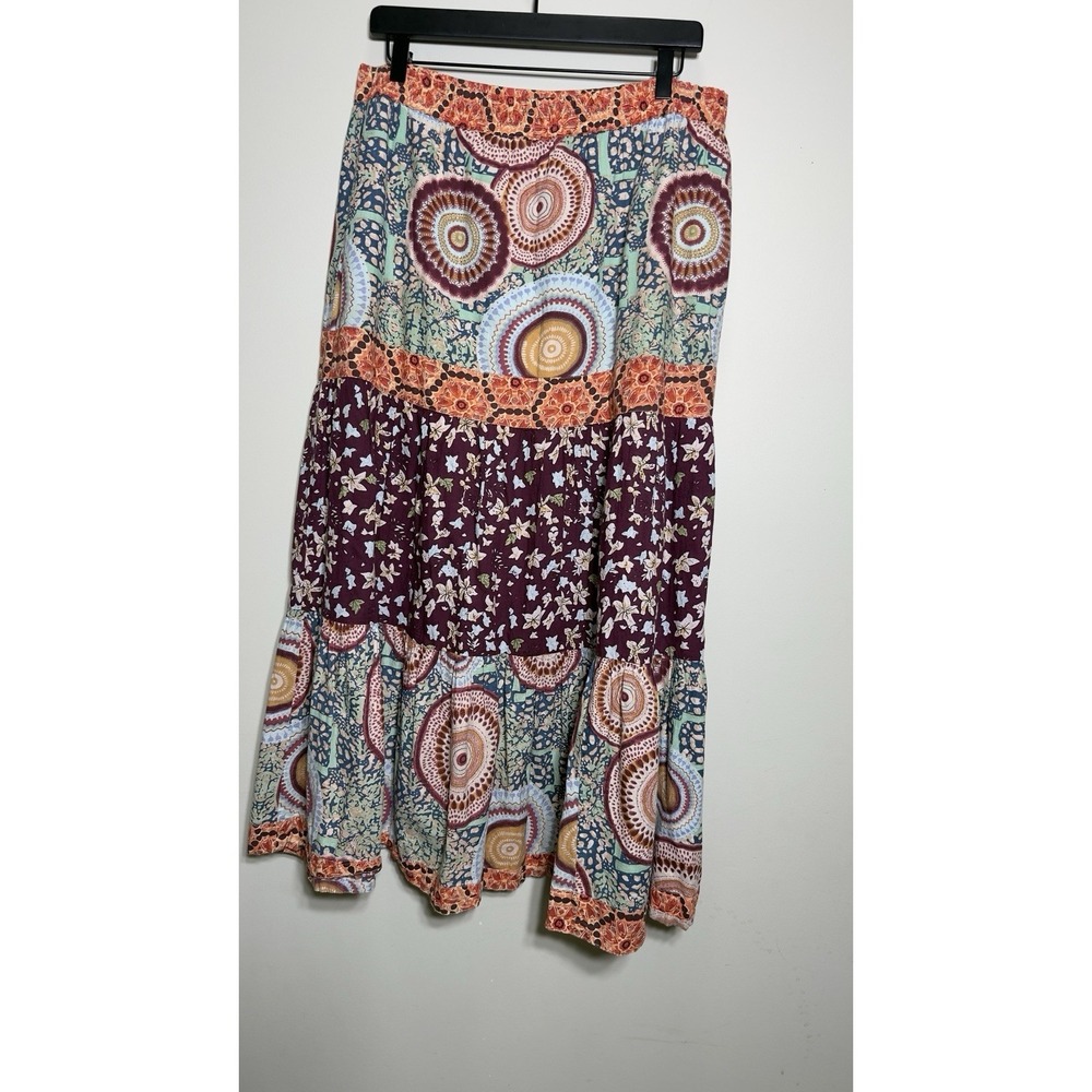 Overdrive Cotton Maxi Skirt M Medium Tiered Floral Cottagecore Bohemian Hippie